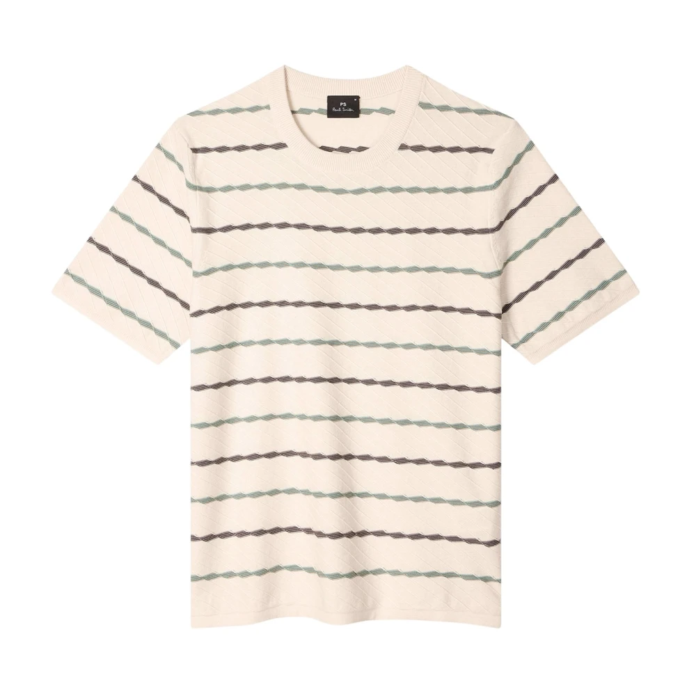 Paul Smith Men's Multicolor Round-Neck Knitwear, Xl, Textured Stripe Knitted Cotton T-Shirt