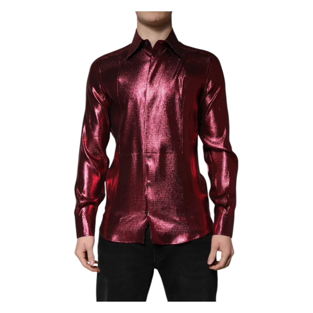 Dolce & Gabbana Men's Red Casual Shirts, S, Gold Dress Shirt