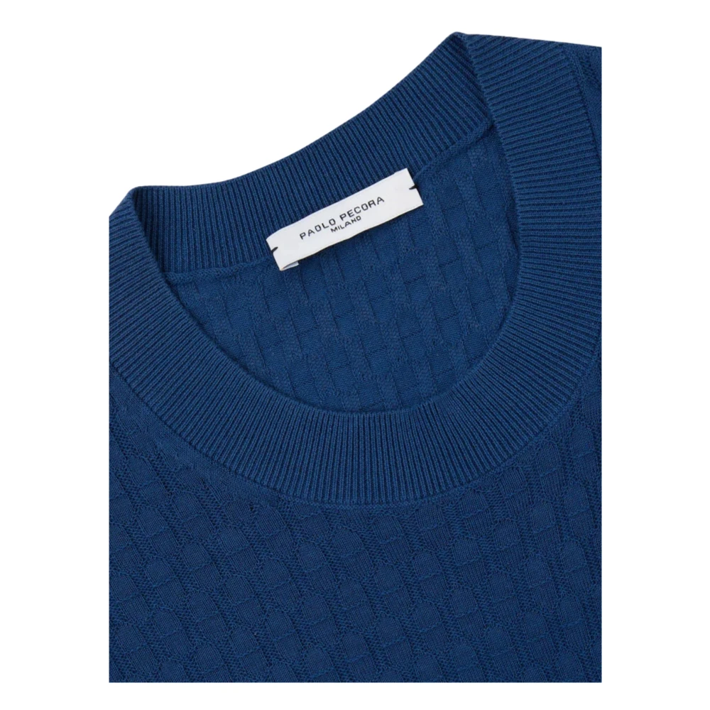 Paolo Pecora Blauwe Trui Extrafijne Katoen Elegant Blue Heren