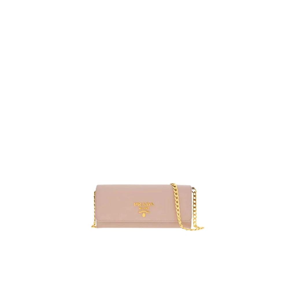 Prada Roze Leren Clutch Portemonnee met Gouden Ketting Pink Dames