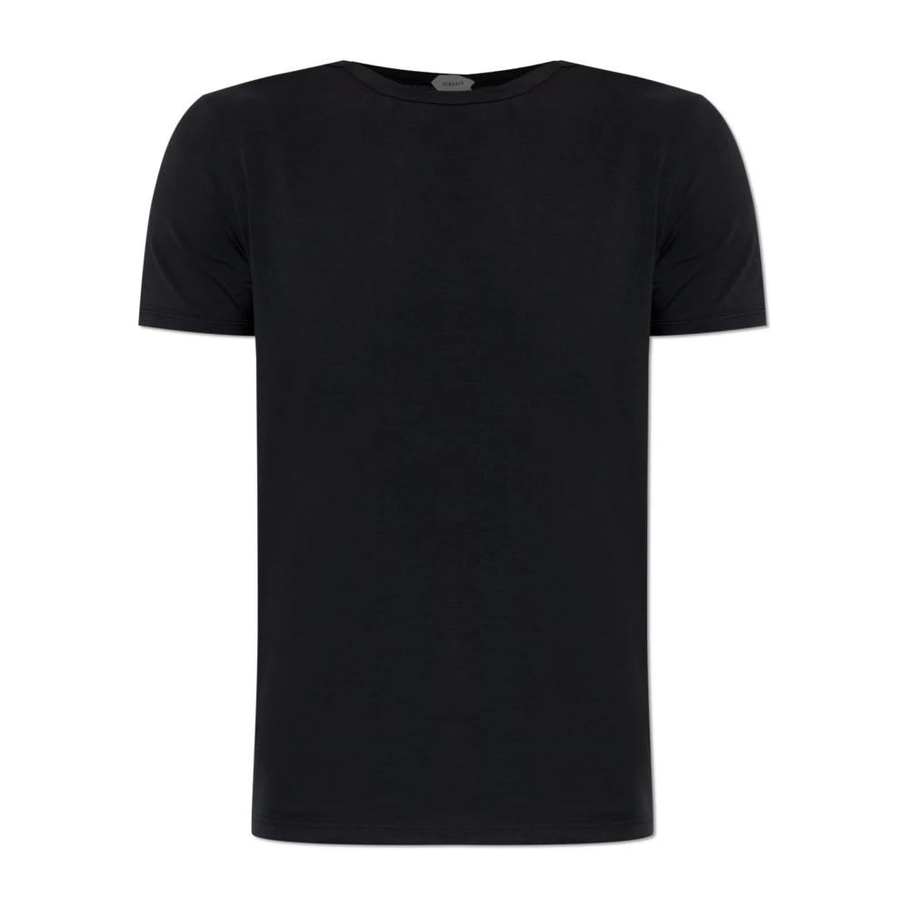 Versace Herren Schwarz T-Shirt Aus Besticktem Baumwolljersey