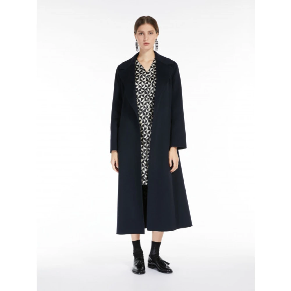 Max Mara Wollen mantel met uitlopende zoom Blue Dames