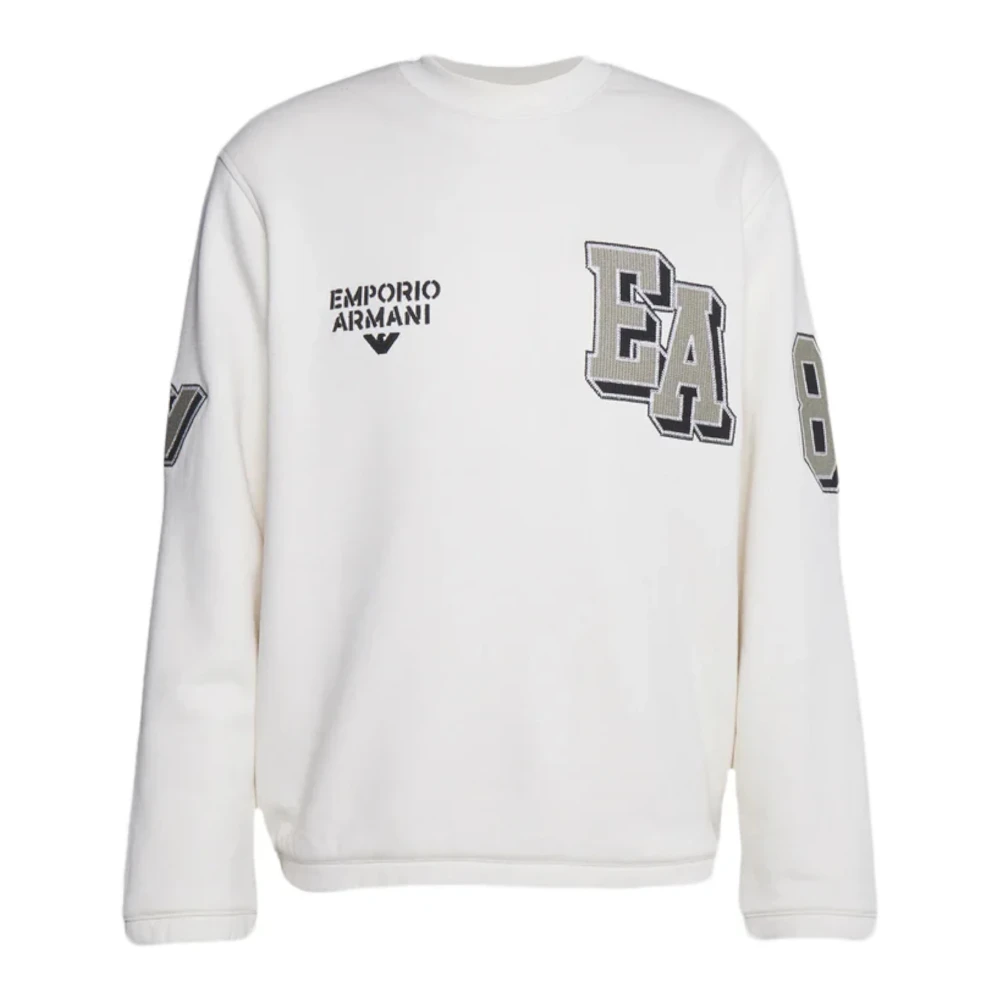 Emporio Armani Uomo Bianco Felpa In Cotone Vaniglia Con Logo Ricamato Yes