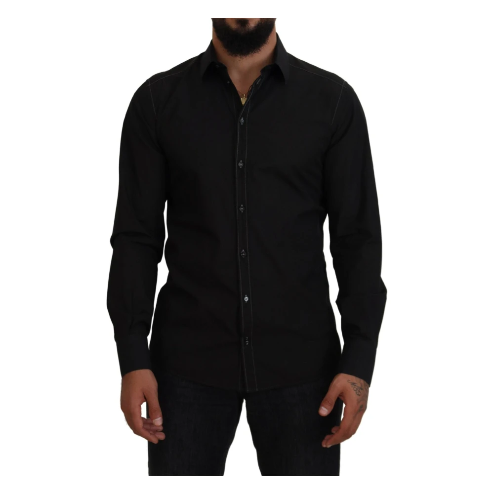 Dolce & Gabbana Men's Black Cotton Collared Long Sleeve Shirt - Casual Shirts - Xl- Shirts