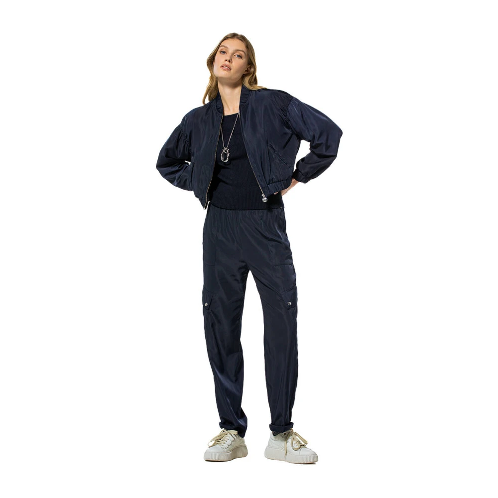 Caroline Biss Glanzende cargobroek met elastische taille Blue Dames