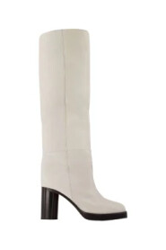Weiße Lederstiefel, 9 cm Absatz