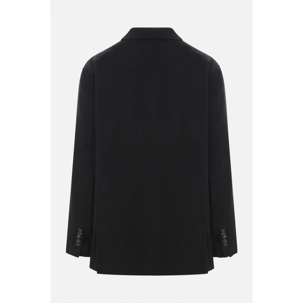 Ziggy Chen Zwart wollen en linnen jas Black Heren