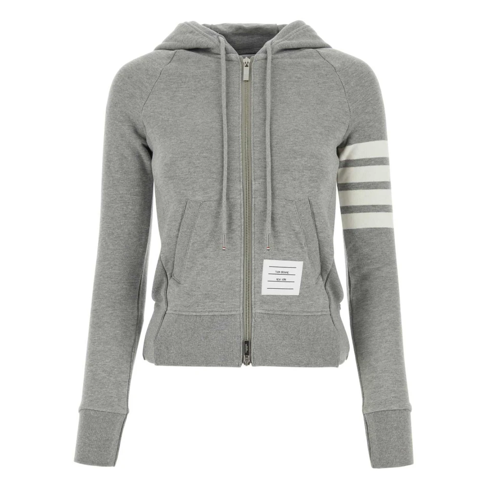 Thom Browne 4-Bar Zip Hoodie in Loopback Katoen Gray Dames