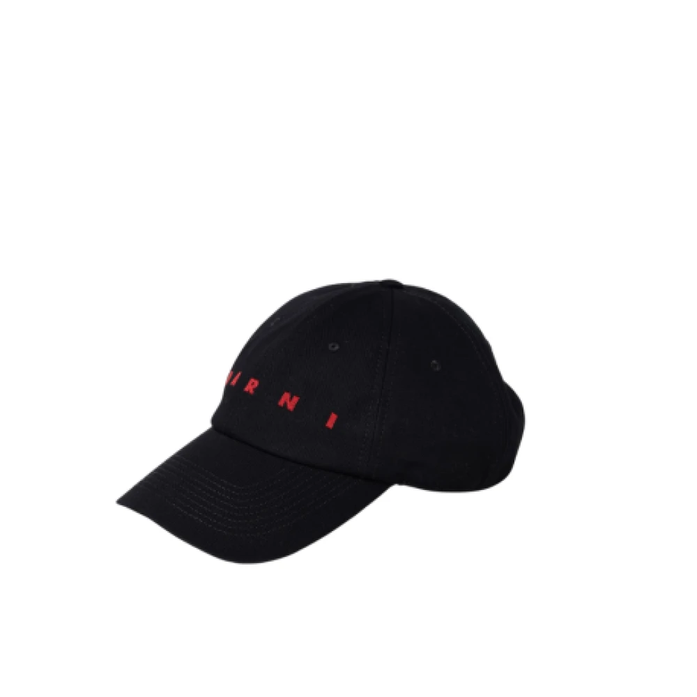 Marni Mannelijk Zwart Accessoires Heren, S, Katoen, Baseball Cap Met Geborduurd Logo