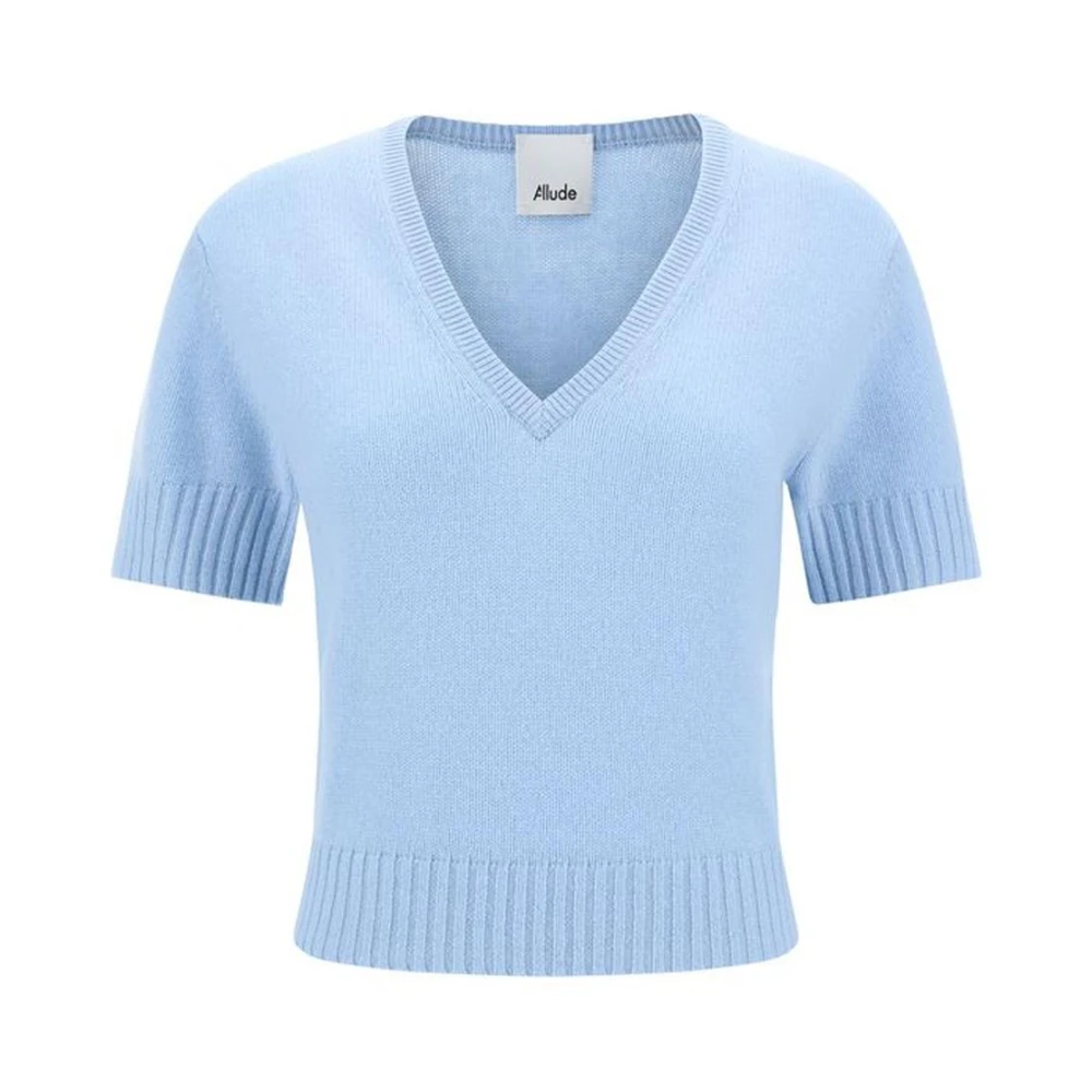 Allude Geribbelde V-hals Kasjmier Top Blue Dames