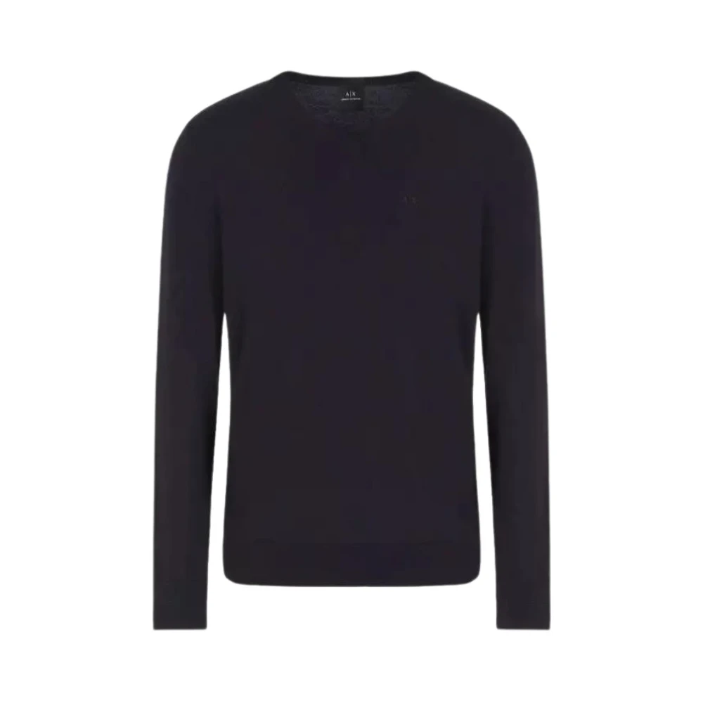Armani Exchange Men's Blue Round-Neck Knitwear, 2XL, Asv Checked Jacquard Crewneck Jumper