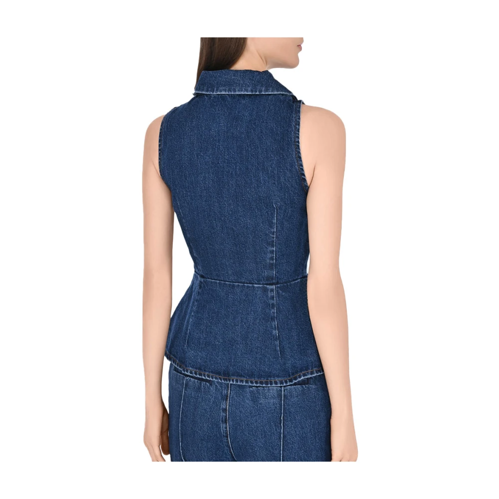 Self Portrait Denim Vest met Kraag en Zakken Blue Dames