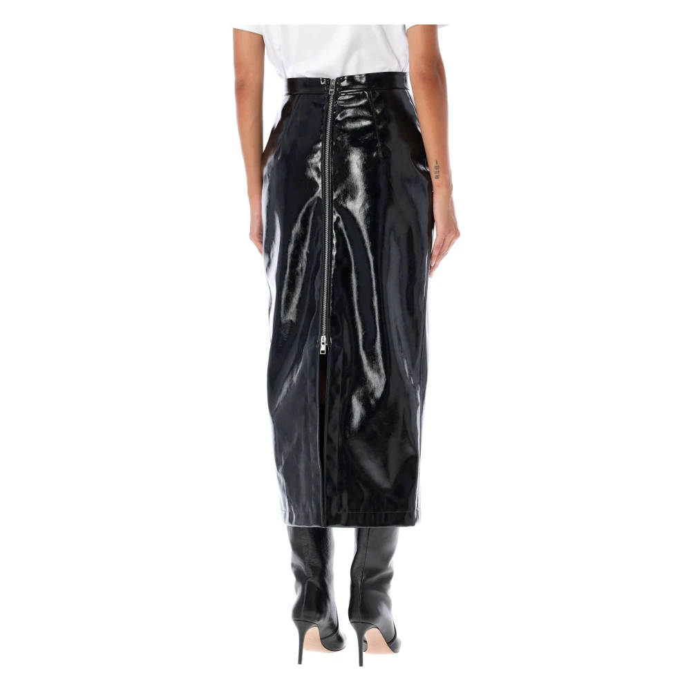 Msgm Zwarte Lakleren Midi Rok Black Dames