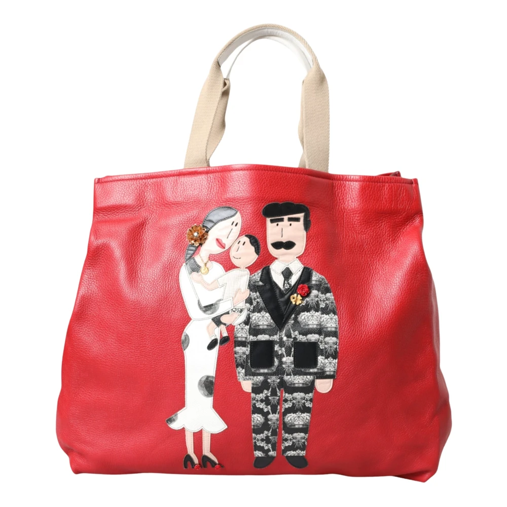 Dolce & Gabbana Women's Red Dgfamily Patch Shopping Tote Bag