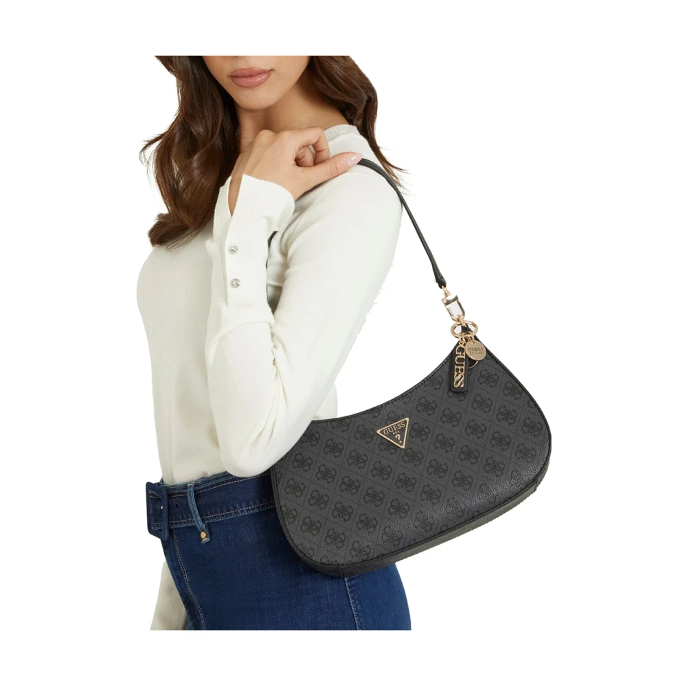 Guess Trendy Zwarte Leren Handtas met Gouden Details Gray Dames