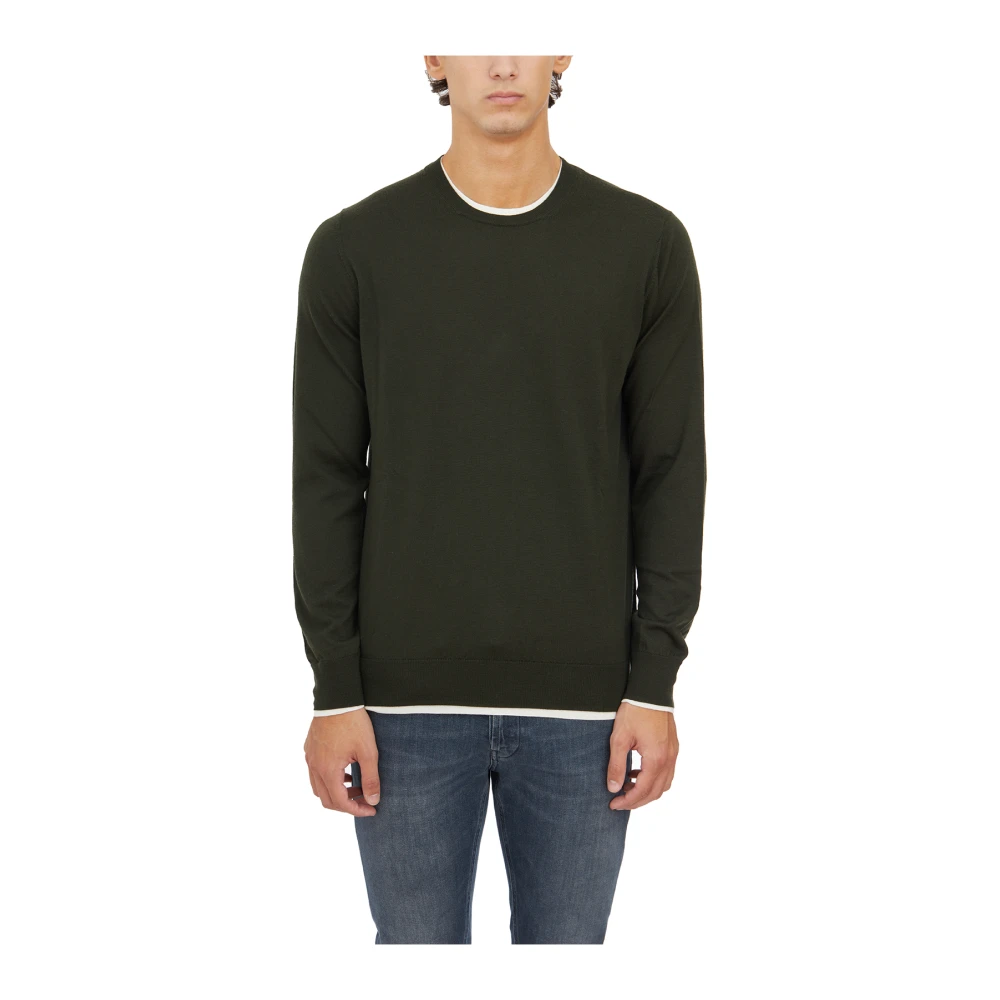 Paolo Pecora Wollen Crew Neck Trui Green Heren