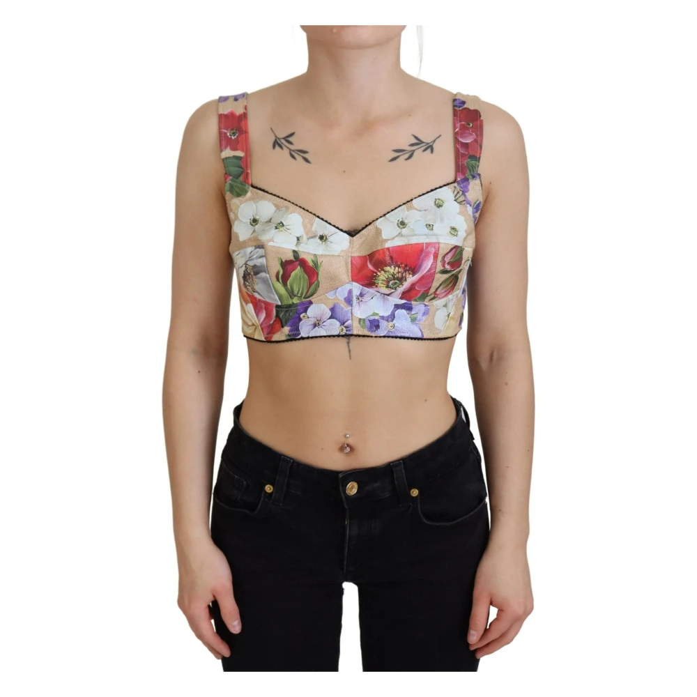 Dolce & Gabbana Women's Multicolor Sleeveless Tops, S, Floral Bustier-Crop-Top With Italian Craftsmanship