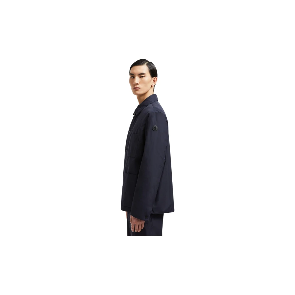 Moncler Navy Dons Shacket met Leren Patch Blue Heren
