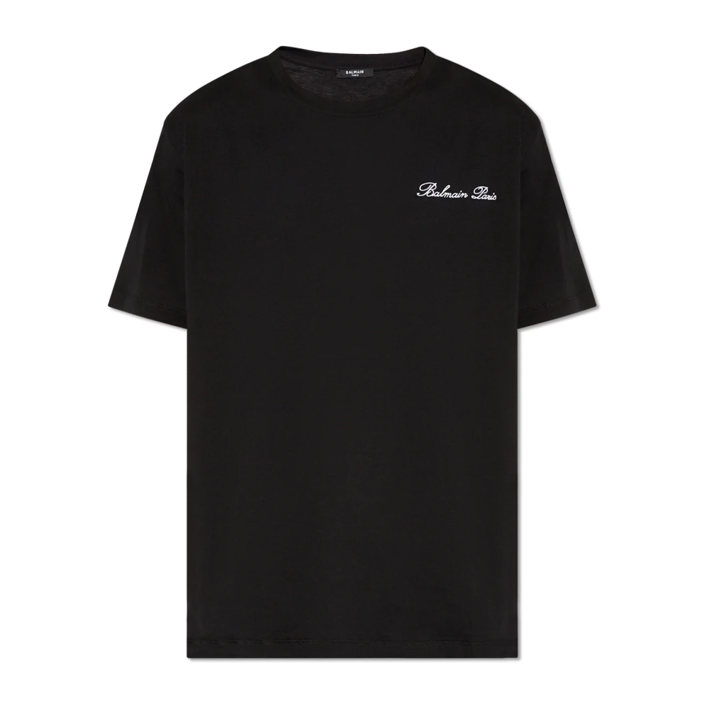 Balmain Zwart T-shirt met geborduurd logo Black Heren