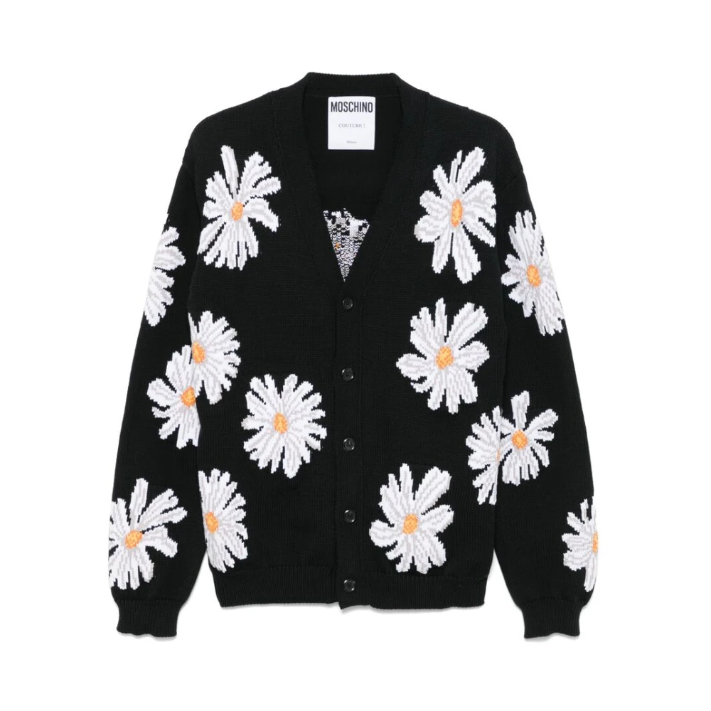 Moschino Zwarte V-hals trui met geribde boorden Black Heren