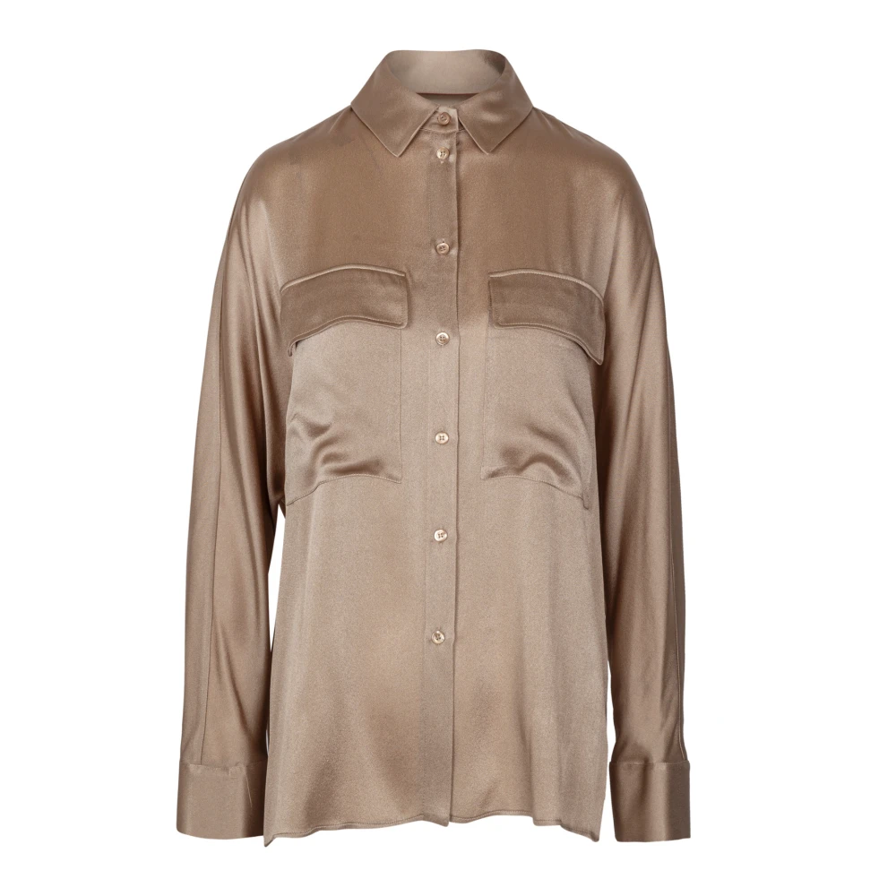 Semicouture Satijnen Blouse met Puntkraag Beige Dames