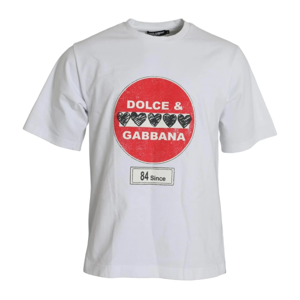 Dolce & Gabbana Men's White Heart Amor Cotton Crewneck T-Shirt