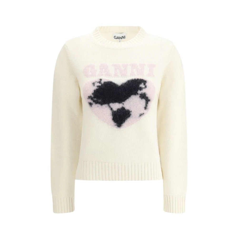Ganni Geribbelde wollen trui met iconisch monogram White Dames