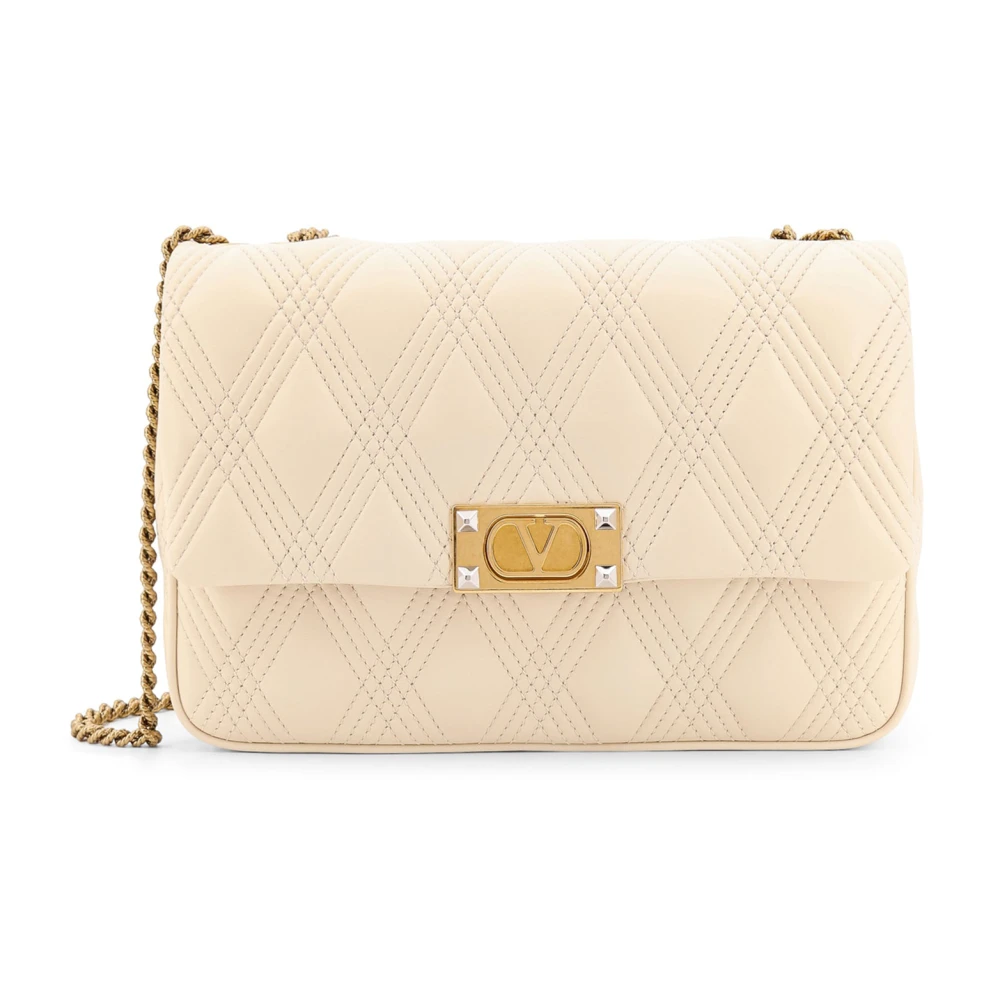 Valentino Garavani Gewatteerde leren schoudertas met VLogo Beige Dames
