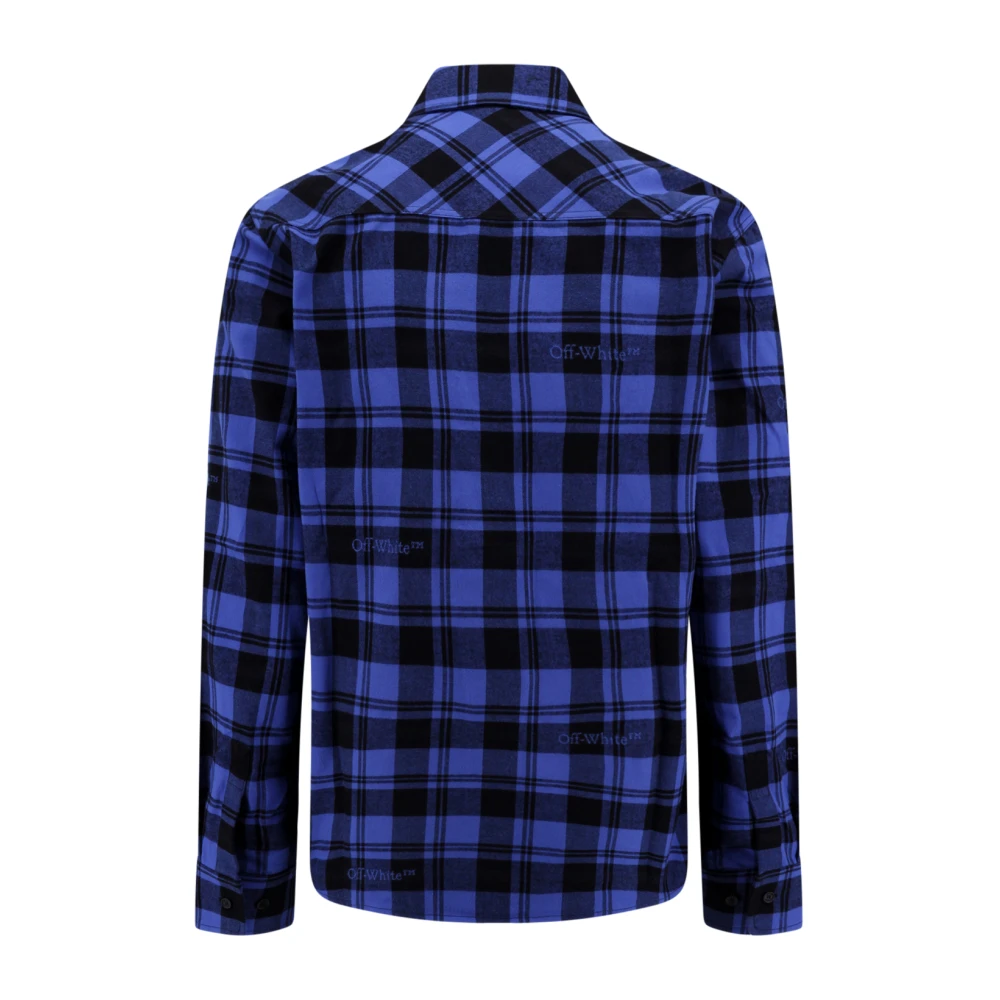 Off White Blauw Geruite Katoenen Overhemd voor Mannen Blue Heren