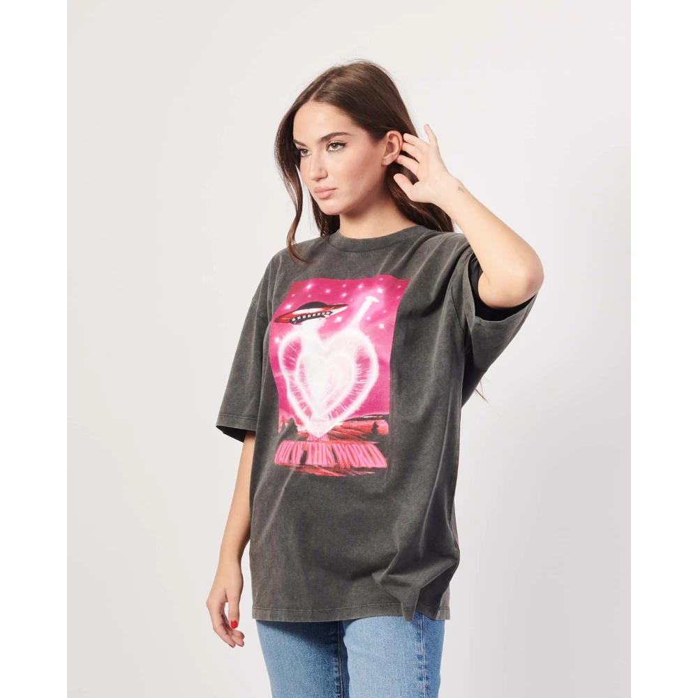 Hugo Boss Zwarte T-shirt met UFO-print Black Dames