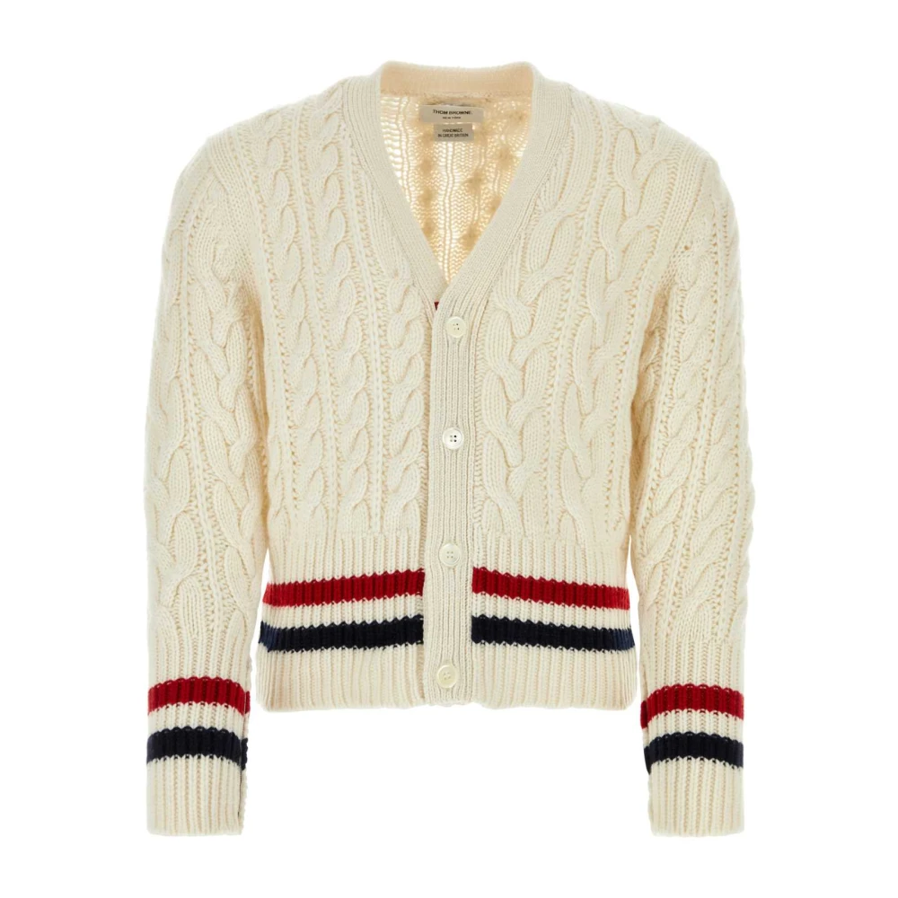 Thom Browne Elegant Ivory Cashmere Cardigan Beige Heren