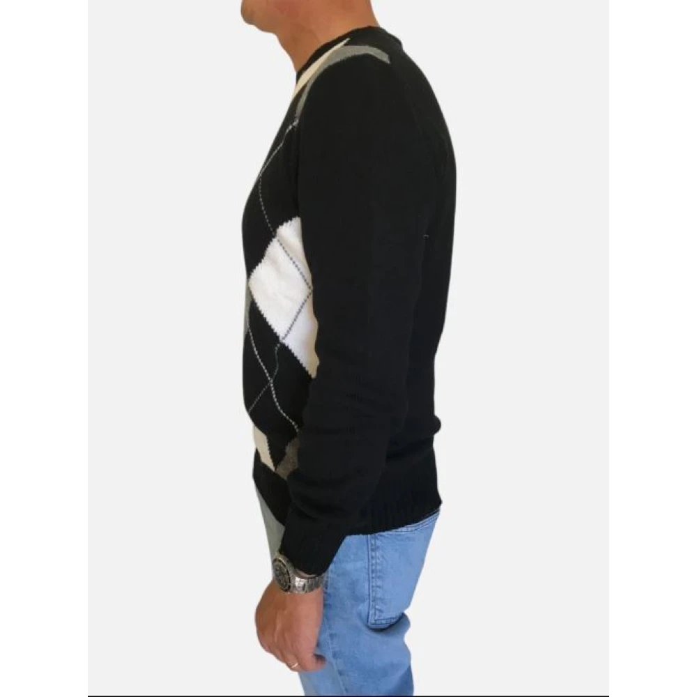 Gran Sasso Contrast Diamond Crewneck Sweaters Black Heren
