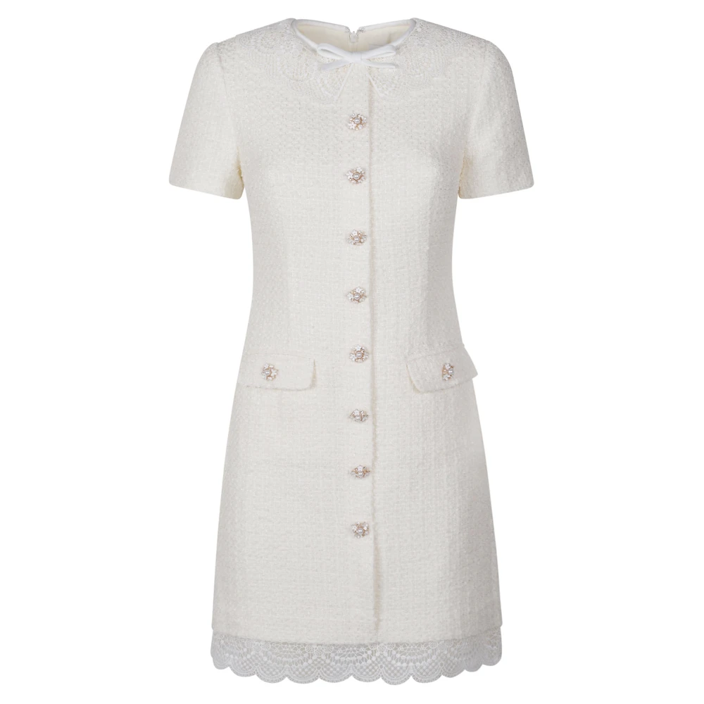Self Portrait Boucle Lace Trim Mini Dress - Female - Short Dresses - White - 2XS - Dresses