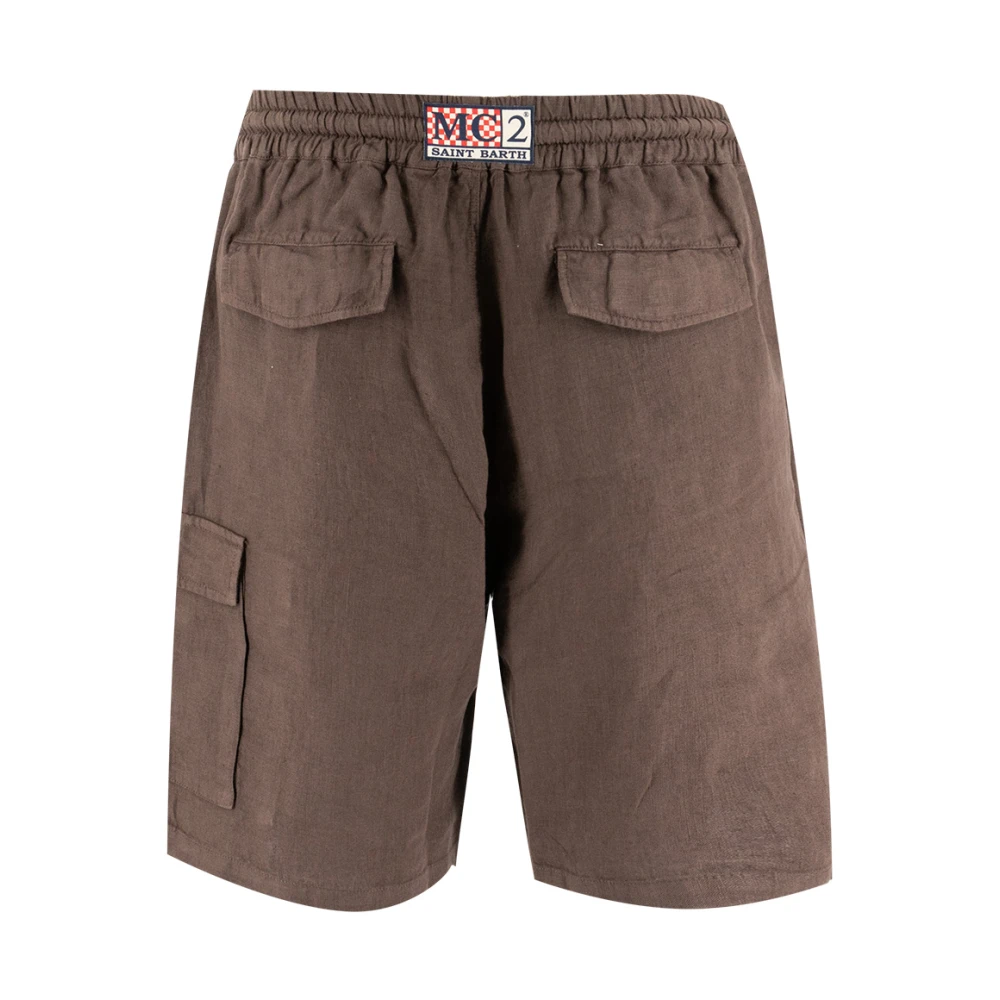 MC2 Saint Barth Linnen Trekkoord Bermuda Shorts Brown Heren