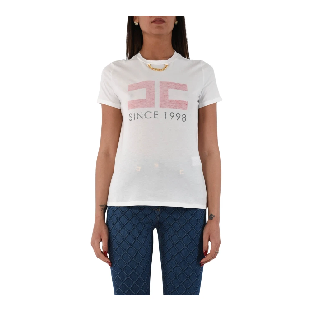 Elisabetta Franchi Katoenen Jersey T-shirt met Borduurwerk White Dames