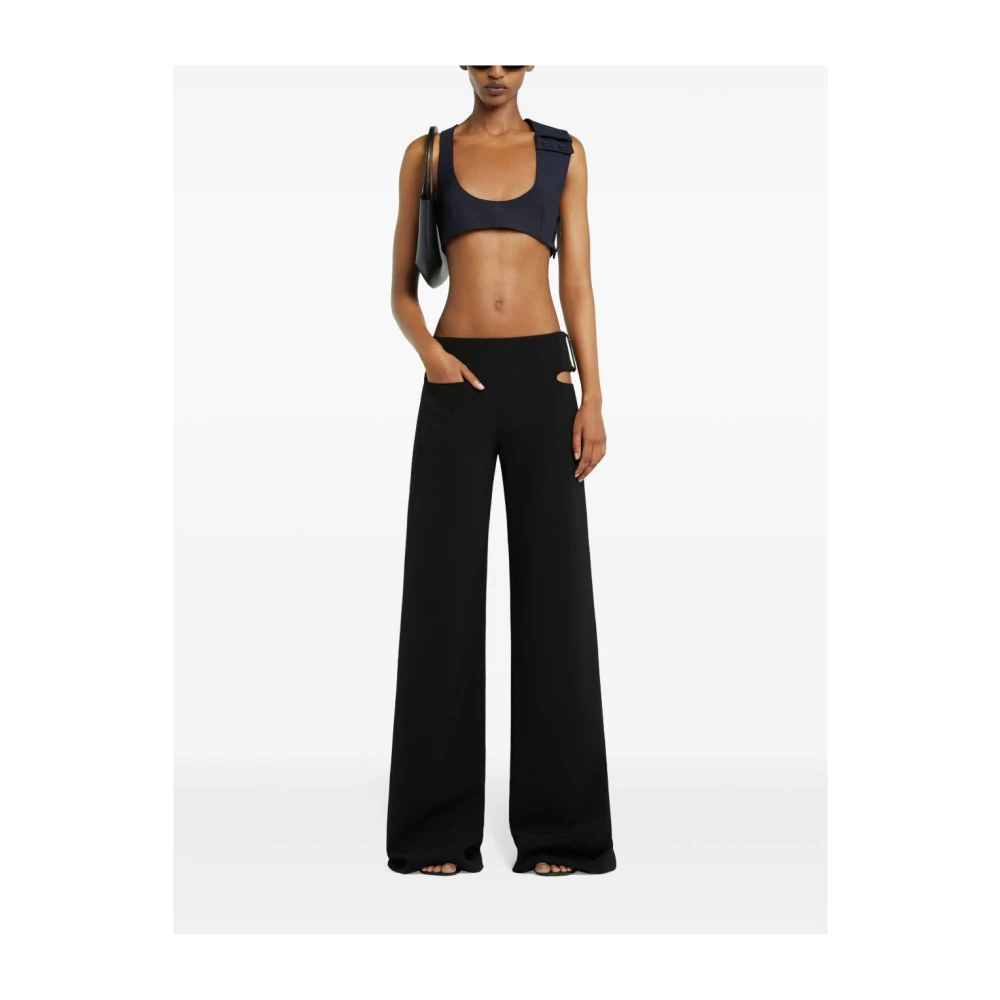 Courrèges Zwarte broek met zijdelingse knoopsluiting en details Black Dames