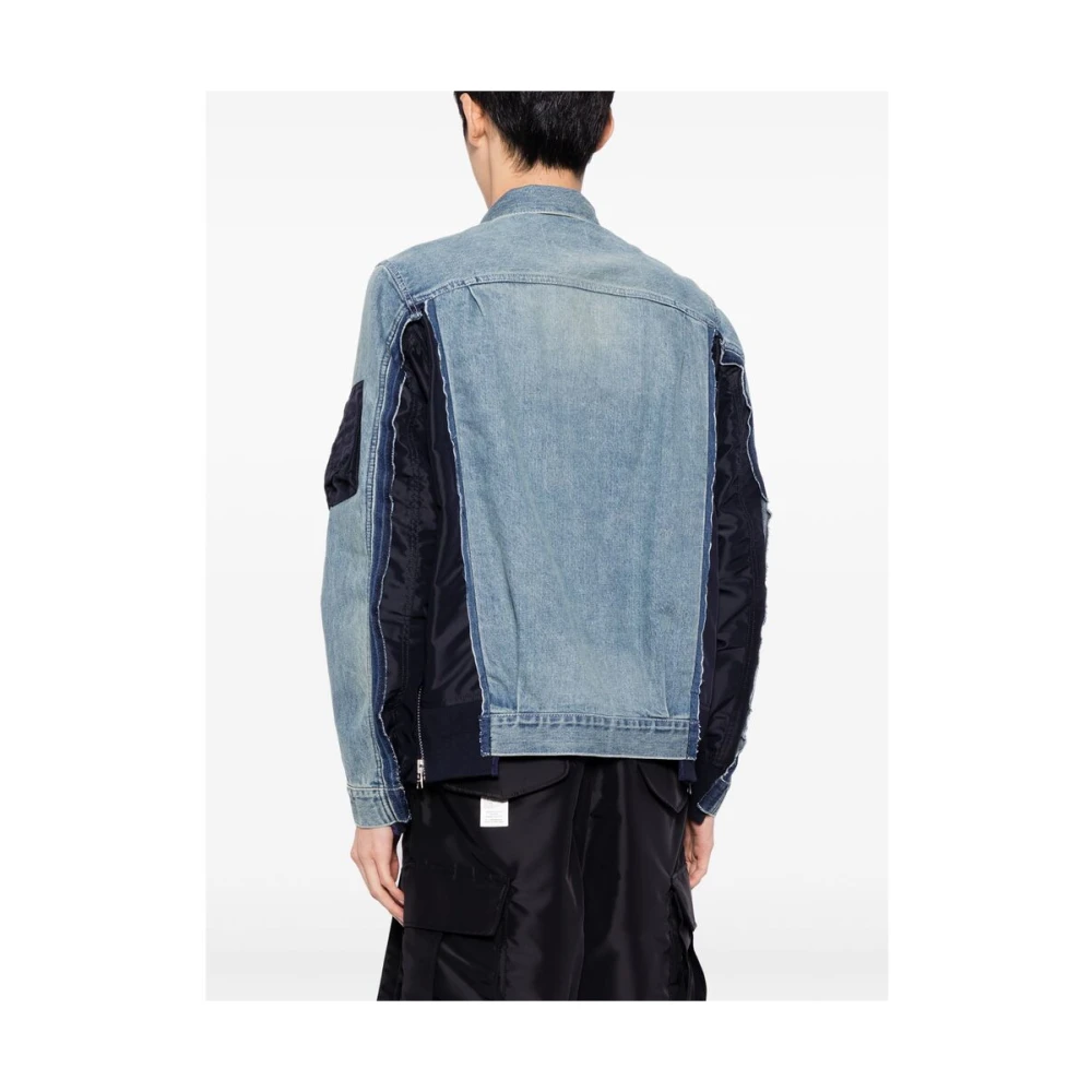 Sacai Denim Panelled Classic Collar Jack Blue Heren