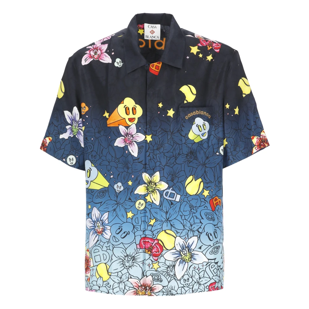 Casablanca Men's Blue Collage D’icones Short-Sleeve Silk Shirt - Short Sleeve Shirts - M - Shirts