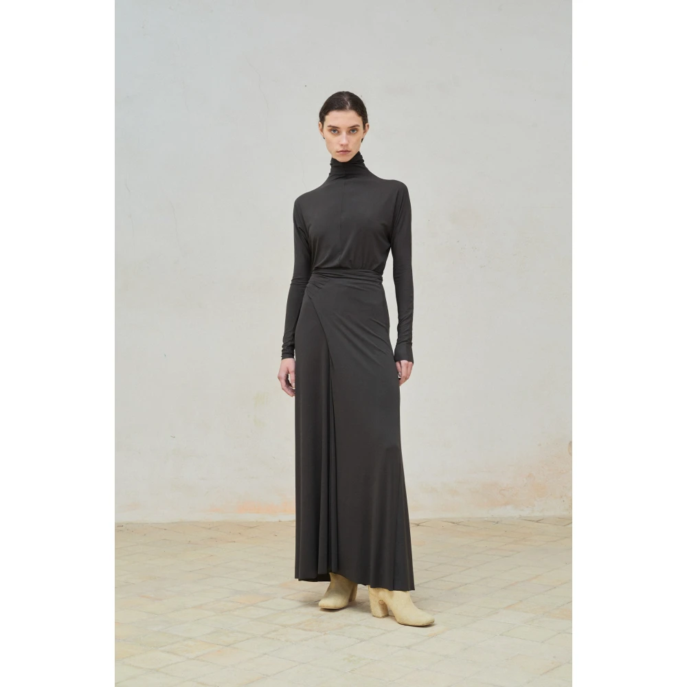 Cortana Lange jurk in grafiet cupro stretch Black Dames