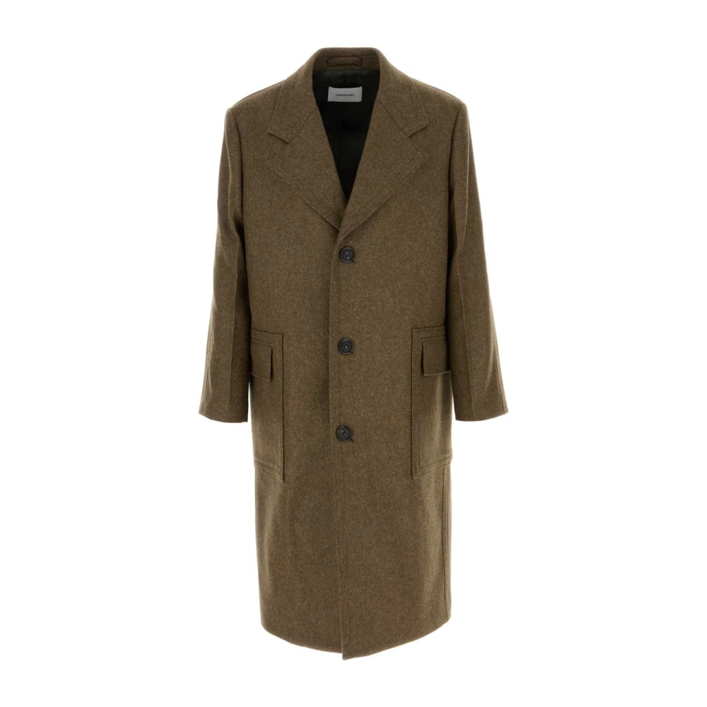 Ferragamo Men's Brown Single-Breasted Coats, M, Single-Breasted Military Coat