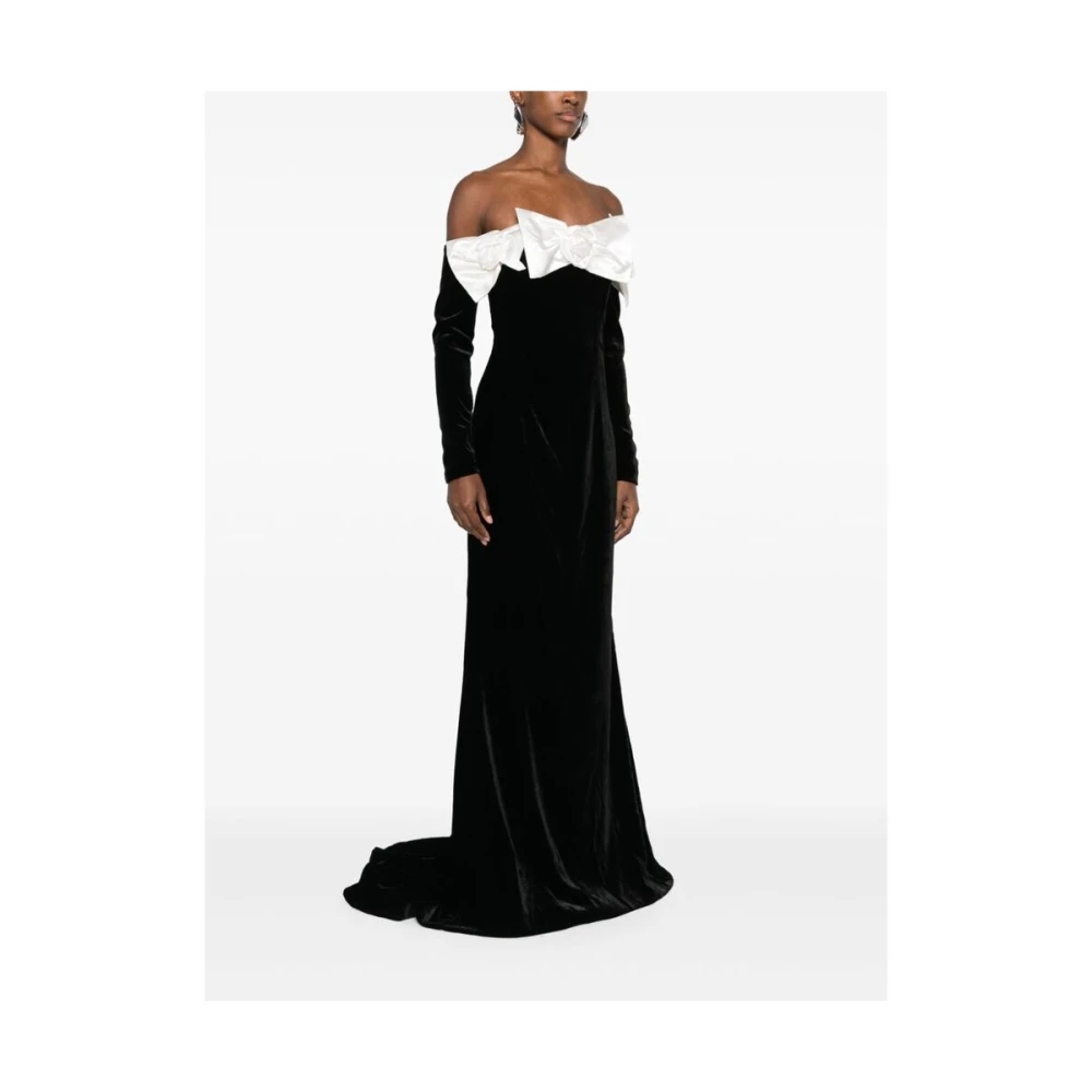 Alessandra Rich Elegant Velvet Off-Shoulder Floral Dress Black Dames