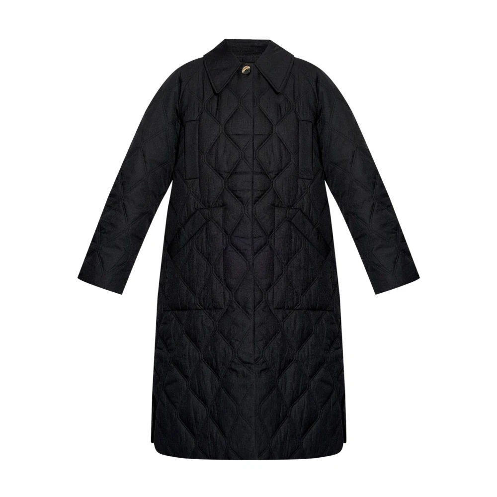 Ganni Zwarte Gewatteerde Jas met Splitten Black Dames