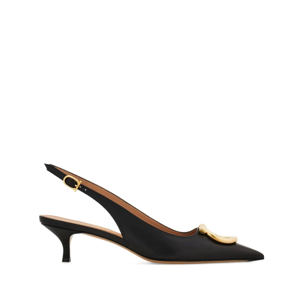 Ferragamo Women's Black Pumps, 3 1/2 Uk, Kitten Heel With Gold-Tone Buckle
