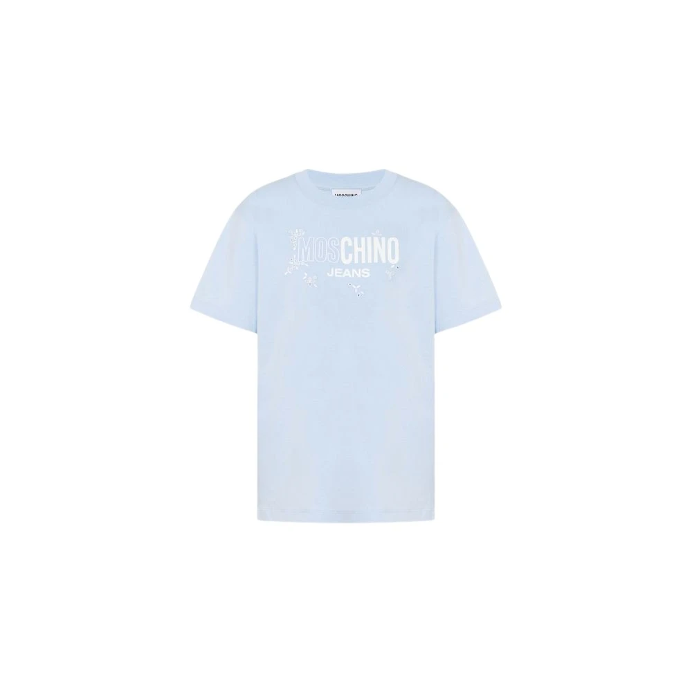 Moschino Blue Printed Cotton Jersey T-Shirt - Female - T-Shirts - L - Tops