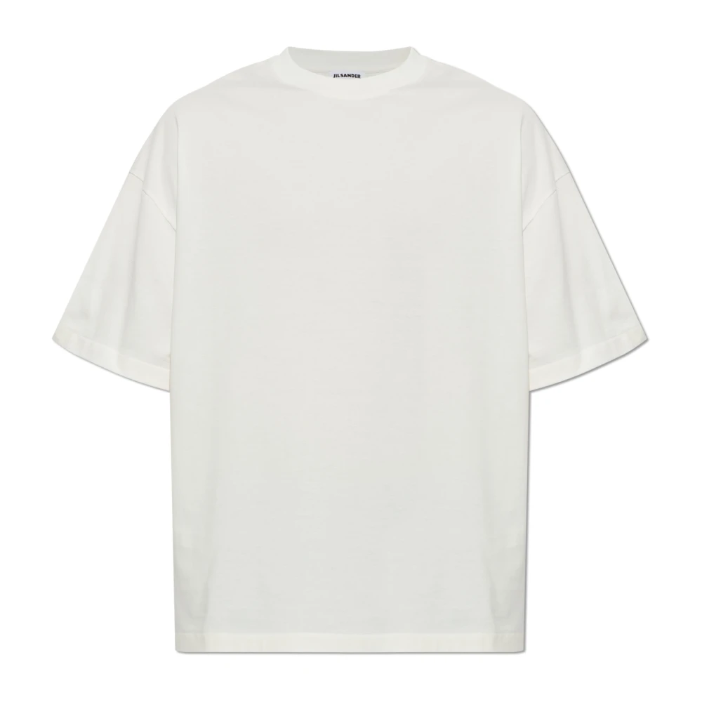 Jil Sander Herr Beige Toppar S, Bomull, Cremvit T-Shirt Med Tryckt Logotyp
