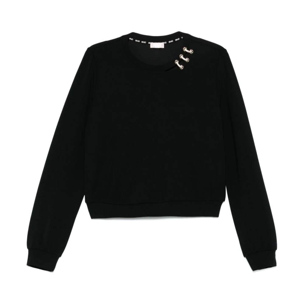 Liu Jo Zwarte Crew Neck Sweater Geribbelde Boord Black Dames