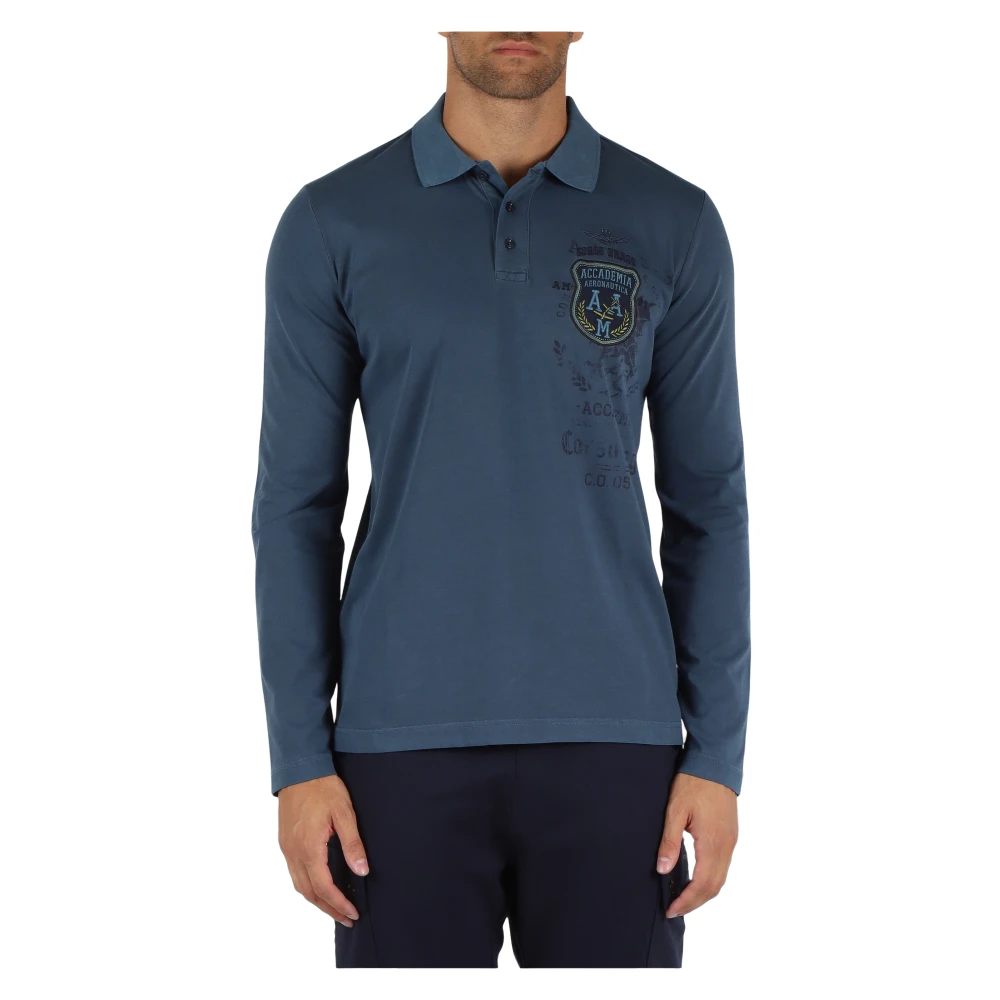 Aeronautica militare Katoenen Polo met Lange Mouwen Blue Heren