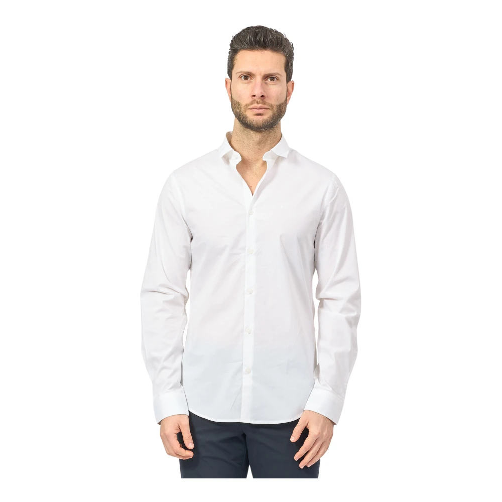 Armani Exchange Hombre Blanca Camisa Clásica De Manga Larga