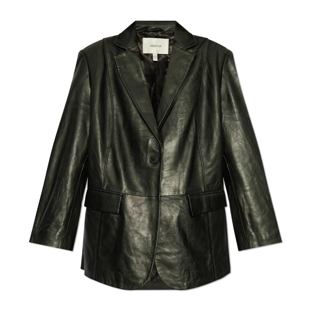 Gestuz Zwarte leren blazer jas Black Dames