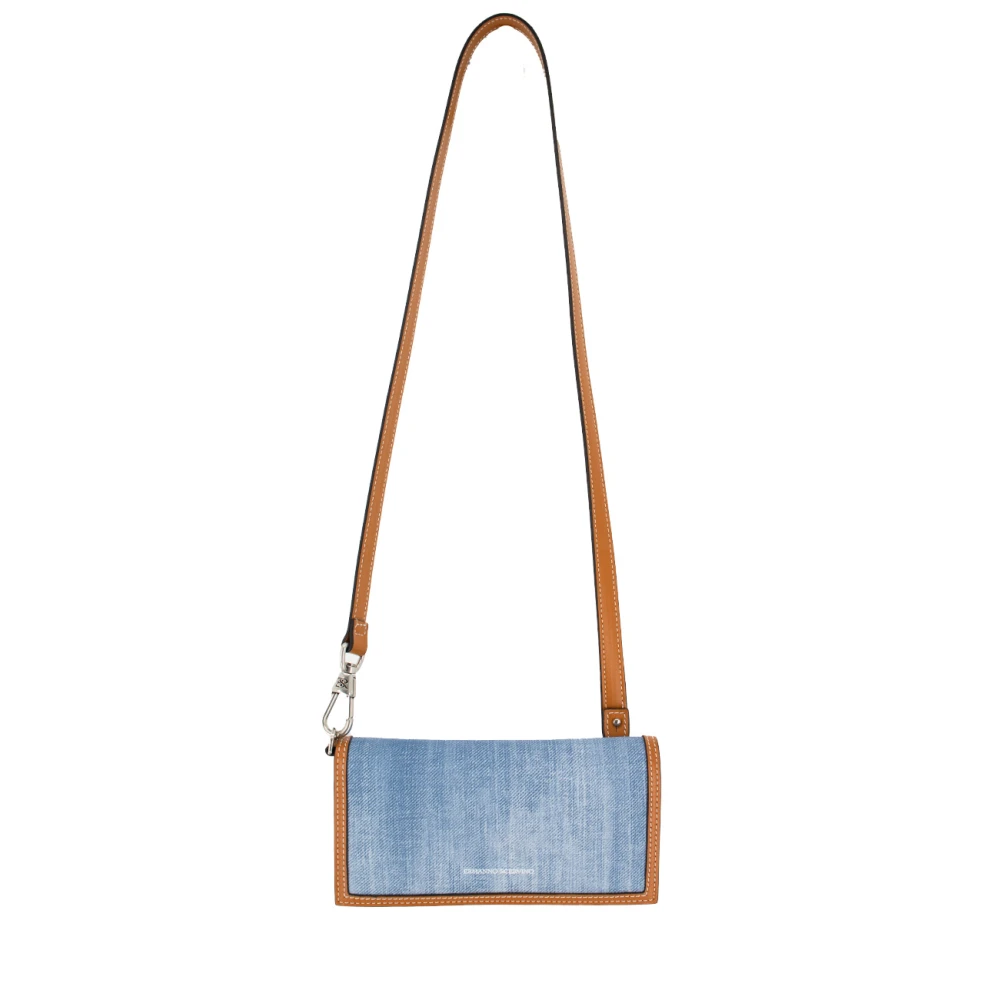 Ermanno Scervino Denim Textuur Portemonnee met Schouderband Blue Dames